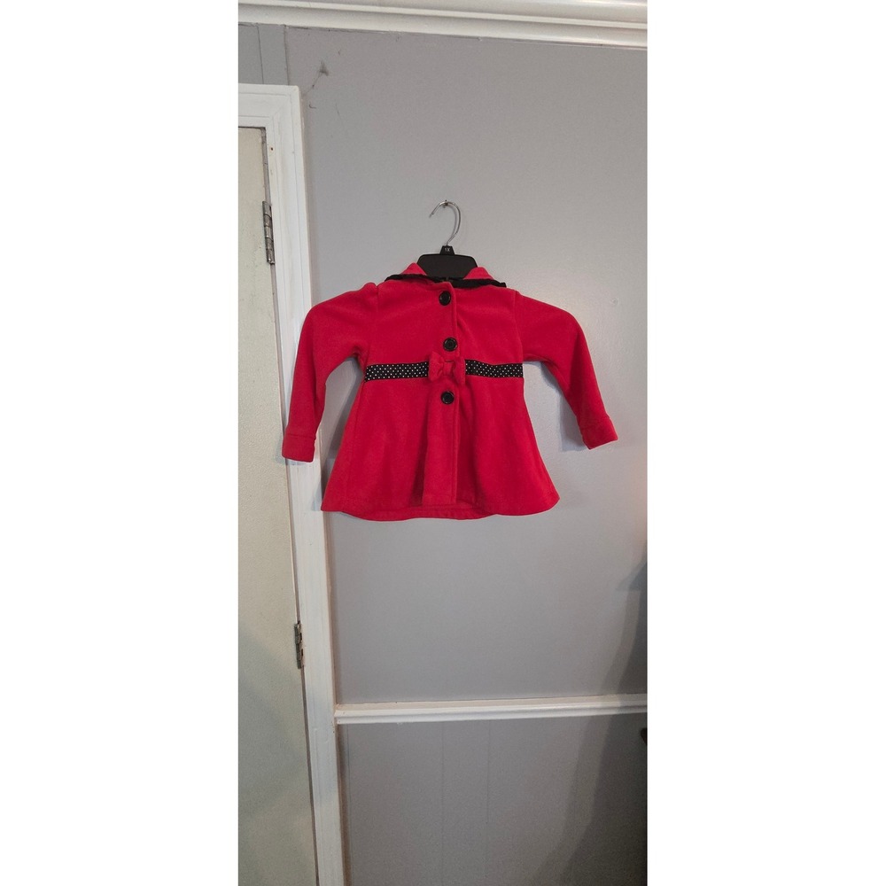 Kids Headquarters Red Fleece Hooded Pea Coat Polka Dot Bow Trim Girls 3T